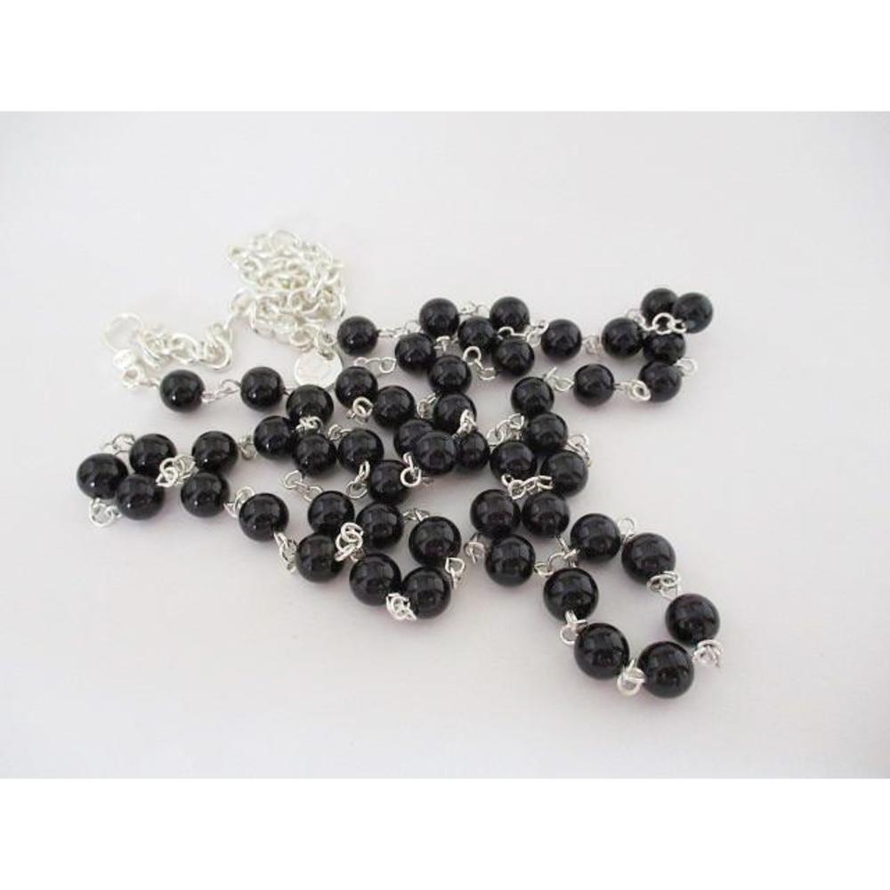 Mialisia Slivertone and Black Bead Necklace, 34" plus 6" Extender